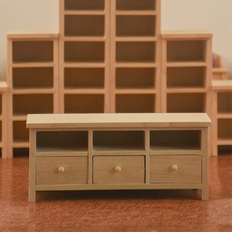 1/12 Miniatúrny domček pre bábiky Mini Simulované Drevený Kabinet Skrinky, TV Skrinka So Zásuvkou Nábytok Model Hračka Príslušenstvo2