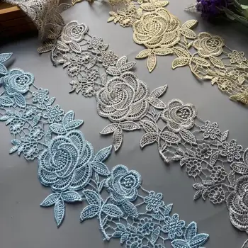 1 Yard Gold Rose Oka Vyšívané Organza Čipky Textílie 3D Kvety Výšivky Páse s nástrojmi Výbava Okraj Pre DIY Šitie Odevu Dekor