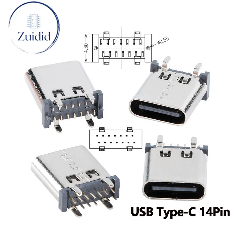 10pcs/5pc TYP-C, USB 14Pin Vertikálne Konektor Plug-in Female Zásuvka USB Konektor DIP 180° In-line Rýchle Nabíjanie, Nabíjanie Výška 10.00