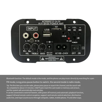 12V 24V Bluetooth Zosilňovač Rada HIFI Zosilňovač Basov Rady FM Subwoofer 30-120W pre 10 inch Subwoofer Reproduktor(US Konektor)