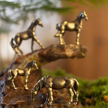 1pc Antique Brass Pevné Dlhý Chvost Koňa Figúrky Veľké Feng Shui Ozdoby Medi Zverokruhu Zvierat Mini Desktop Dekorácie Remeslá