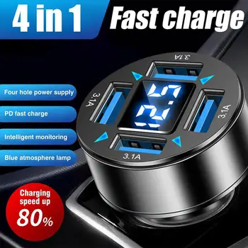 1Pcs Auto MP3 Bluetooth Prehrávača 3.1 Modrého Svetla A Rýchly USB Digitálny Intelligent Auto Displej Ochrany 4-Port Časti Nabíjačky Chi J3K0