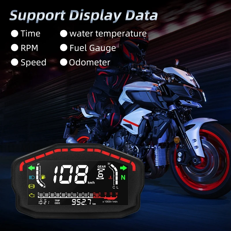 1Set Motocykel Digitálne Dash Digitálny Panel, LED LCD Rýchlomer počítadlo kilometrov 1,2,4 Valce Čierna3