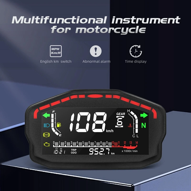 1Set Motocykel Digitálne Dash Digitálny Panel, LED LCD Rýchlomer počítadlo kilometrov 1,2,4 Valce Čierna4