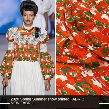 20 jar a v lete hodvábny krep Európsky a Americký štýl zobraziť digitálna tlač pomarančový kvet fashion tričko textílie
