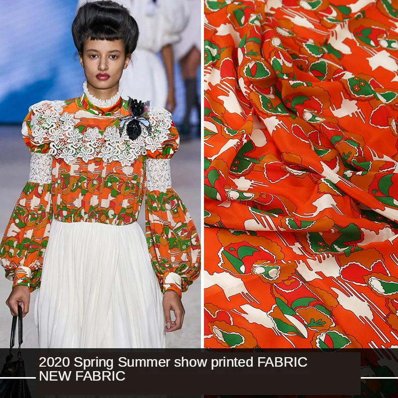 20 jar a v lete hodvábny krep Európsky a Americký štýl zobraziť digitálna tlač pomarančový kvet fashion tričko textílie0