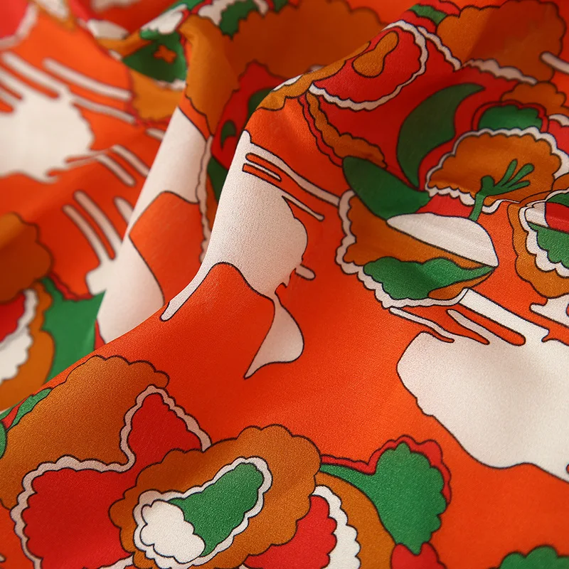 20 jar a v lete hodvábny krep Európsky a Americký štýl zobraziť digitálna tlač pomarančový kvet fashion tričko textílie2