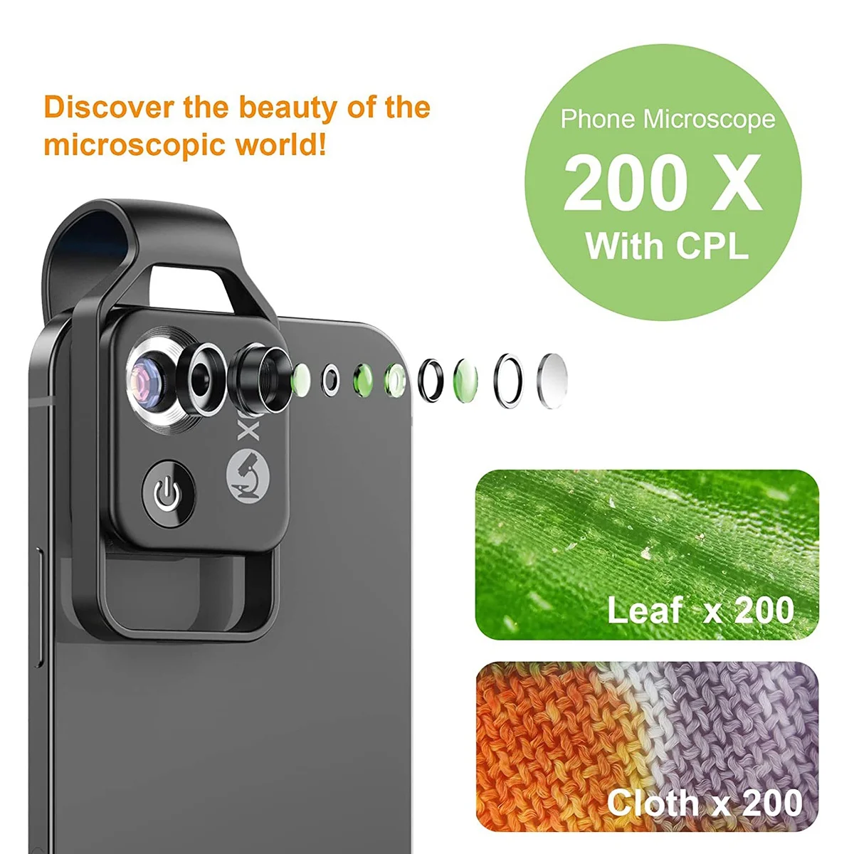 200 X Telefón Mikroskop s CPL Objektív,Vrecko Smartphone Digitálny Mikroskop pre Telefón, Zväčšovacie Mikroskop s LED Svetlom1