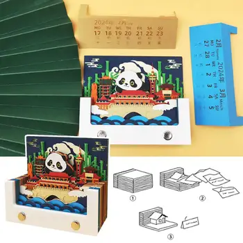 2024 3D Kalendár Stolový Kalendár Memo Pad S 3D Farebnými Panoráma Papier Rezbárstvo Darčeky Pre Obývacia Izba Štúdia Izba, Spálňa