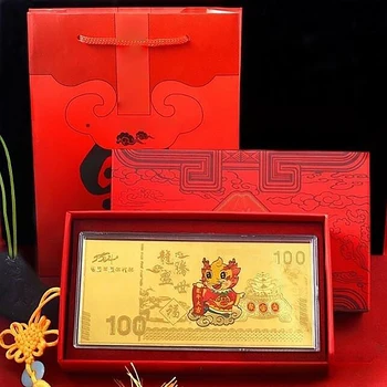 2024 Nový Rok Draka Pamätné Mince Čínskeho Zverokruhu Zlatá Fólia Červená Obálka Pamätných Bankoviek Nový Rok Mincí