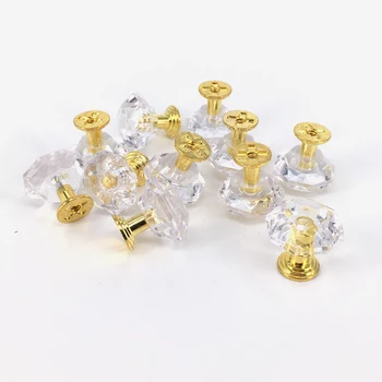25 mm Diamond Tvar Luxusné Gold base Šperky Box Potiahnite Rukoväť Mini Transparentné Zásuvky, Vytiahne Akryl Gombík Crystal Kabinetu Gombíky