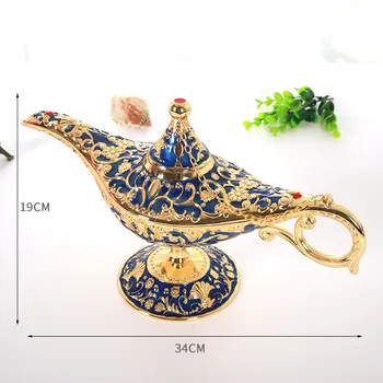 34 cm Vintage Kovové Vyrezávané Aladdin Lampa Svetla, ktorí Chcú Čaj Olej Hrniec Dekorácie Údaje Uloženie Zbierky Umenia Plavidlá Darček