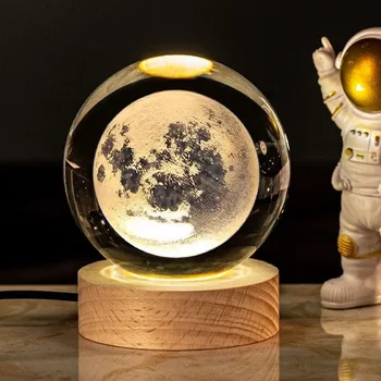 3D Mesiac Žiariaci Planetárny Galaxy Astronaut Crystal Ball Nočné Osvetlenie, USB LED Lampa Spálňa Decor Deti na Vianoce, Narodeninové Darčeky