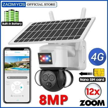4K 8mp Solárne Kamery Vonkajšie PTZ 4G SIM kartu, Bezdrôtové IP Dohľadu nad Duálny Objektív, 12x zoom Zabezpečenia Bezdrôtovej IP Nočné Videnie kamery