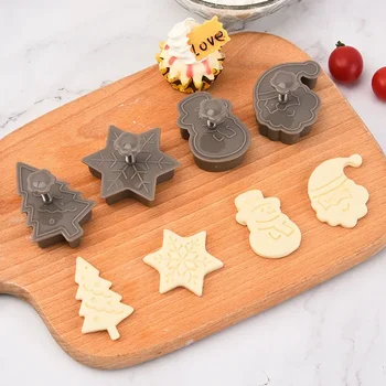4Pcs/set Plastových Cookies Pečenie Formy Snehuliak / Snowflake / Vianočný Strom / Santa Claus Vzor Pečenie Formy Biscuit Plesní