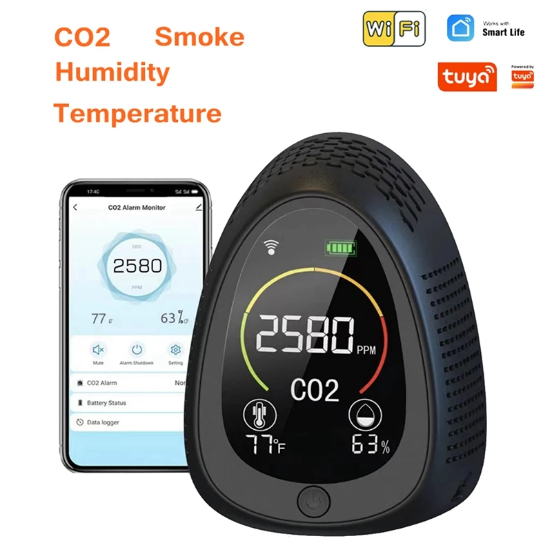 5 V 1 Tuya Kvality Ovzdušia Monitor Fotoelektrické Oxidu Uhličitého Detektor Požiaru CO2 Teplota Vlhkosť Detektor2