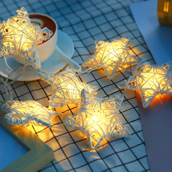 5M 20 LED Ratan Star String Svetlá Zapojte Vianočné Hviezdy Garland Svetlo Strom Dekorácie Dovolenku Svadobné Party Star String Svetlo
