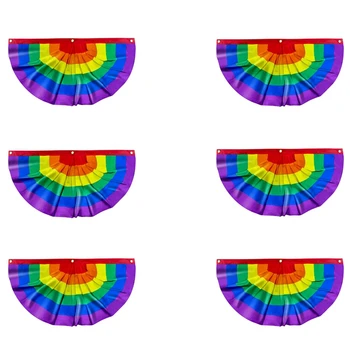 6 Kusov Pride Skladaný Ventilátor Vlajka Rainbow Bunting 1.5X3 Ft Banner Gay Party Dekorácie Dodávky LGBTQ Hrdý Stenu Decor