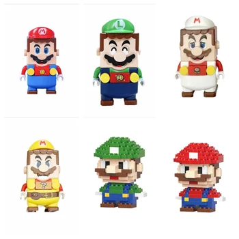 6 možnosti Super Mario Bros Bloky Luigi Buliding Bloky Akčná Hračka Údaje Montáž Hračky označte políčko Bábiky Deti Narodeninám