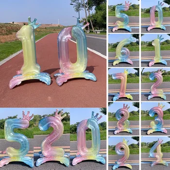 81cm Stojí Balóny Digitálne Gradient Farba Koruny Deti Baby Sprcha Svadobné Party Narodeninové Balóny, Dekorácie