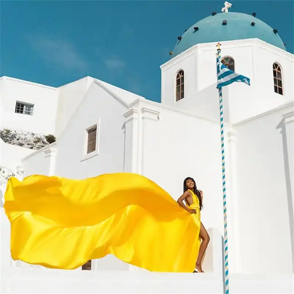 Annie SantoriniSexy Prom Šaty, Žltá 3M Dlhý Chvost Večerné Šaty Sexy Sexy Backless Štrbinou Hodváb 2023 Luxusné Dlhé Večerné Šaty2