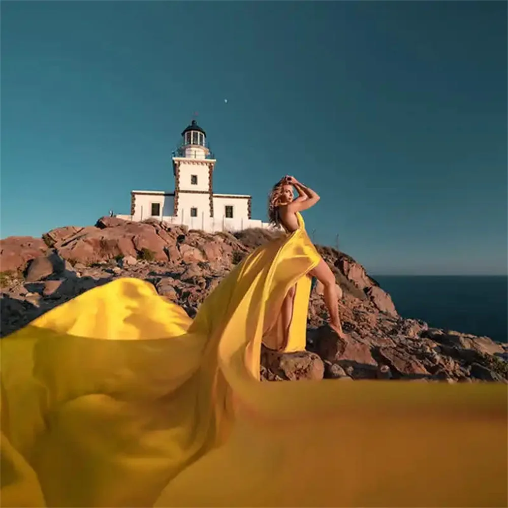 Annie SantoriniSexy Prom Šaty, Žltá 3M Dlhý Chvost Večerné Šaty Sexy Sexy Backless Štrbinou Hodváb 2023 Luxusné Dlhé Večerné Šaty3