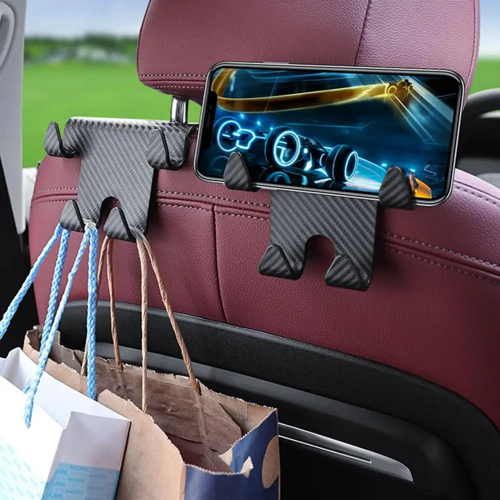 Auto Dáždnik Háčik Premium Carbon Fiber Auto opierky hlavy Háčik Držiaka Telefónu Ťažkých Multi-funkčné Seatback Namontujte Záves pre Auto2