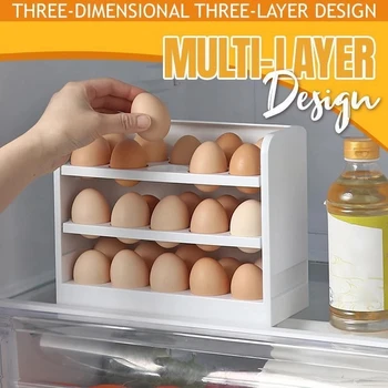 Automatické koľajových vajcia box, multi-layer Stojan, Držiak pre Chladnička fresh-vedenie box vajcia Kôš skladovacích kontajnerov kuchyňa organizátori