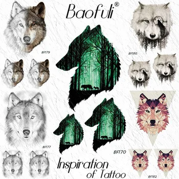 Baofuli Akvarel Zelený Les Vlk Tetovanie, Dočasné Muži Ženy Body Art Tetovanie Papier DIY Ramena, Krku Nepremokavé Falošné Tetovanie Nálepky