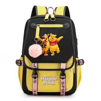 Disney Winnie the Pooh Batohy Teenager, USB Nabíjanie Notebooku Batoh Ženy Muži Batoh Cestovná Taška Mochila