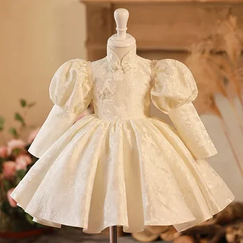Dlhý Rukáv Baby Girl Dress Krst Šaty pre Dievčatá 1. Ročníka Narodeninovej Party Svadobné Šaty Krst Dieťa Dojčenské Oblečenie