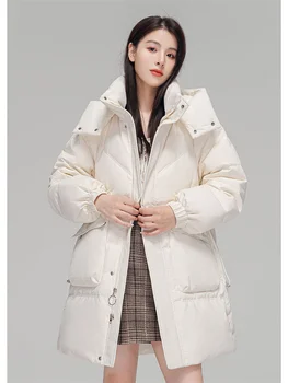 Dole Bavlna Kabát Ženy 2023 Zimné Nové Módne Kórejský Hrubé Teplo Voľné Kapucňou Parkas