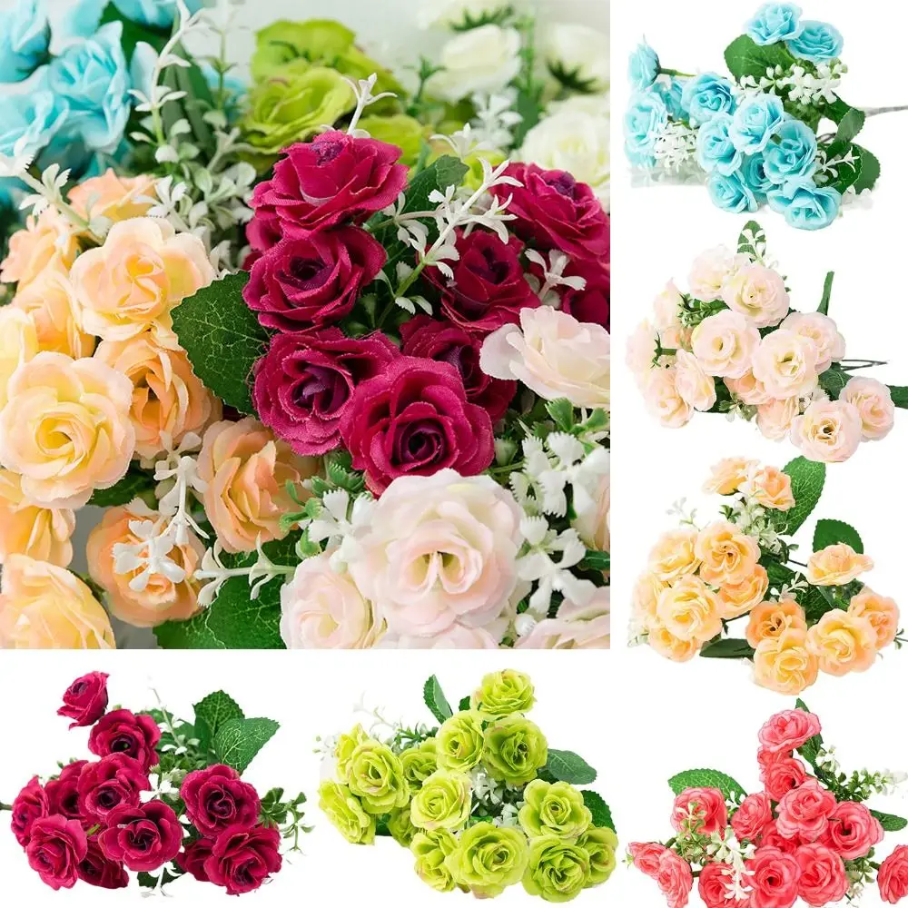 Domov Falošné Garland Kytice Kvetov 15 Hlavy Hodváb Rose0