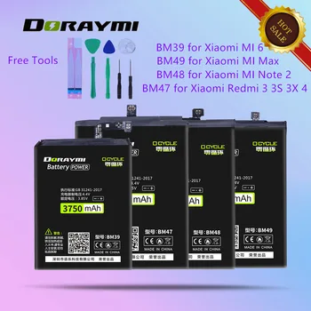 DORAYMI BM39 BM47 BM48 BM49 Batérie pre Xiao Mi 6 Max Poznámka 2 Pozn.2 MI6 Redmi 3 3S 3X 4X Náhradný Telefón Batérie+Nástroje