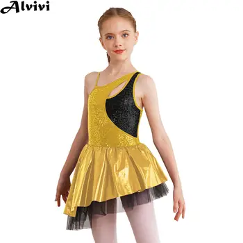 Dospievajúce Dievčatá bez Rukávov Sequin Tanečné Šaty Lyrickej Balet krasokorčuľovanie, Gymnastika Jazz Cha-cha Leoatrd Tutu Strany Dancewear