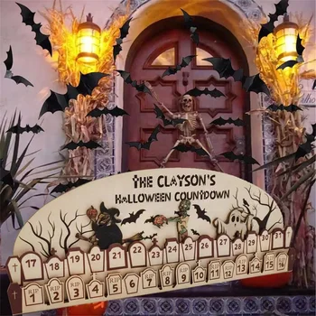 Drevené Halloween Adventný Kalendár Časovač Adventný Kalendár 2023 Festival Tému Ornament Tabuľka Domáce Dekorácie Remeslá