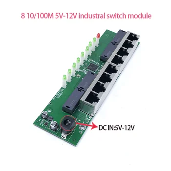 Ethernet Switch industria 8port 10/100M siete ethernet switch 5V/12V príkon Teplota-40 až 75℃