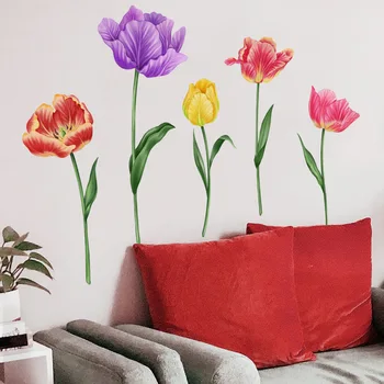 Farebné Kvetinové Stenu pre obývaciu Izbu a Miestnosti v Pozadí Dekorácie na Stenu - Samolepiace Wall Art