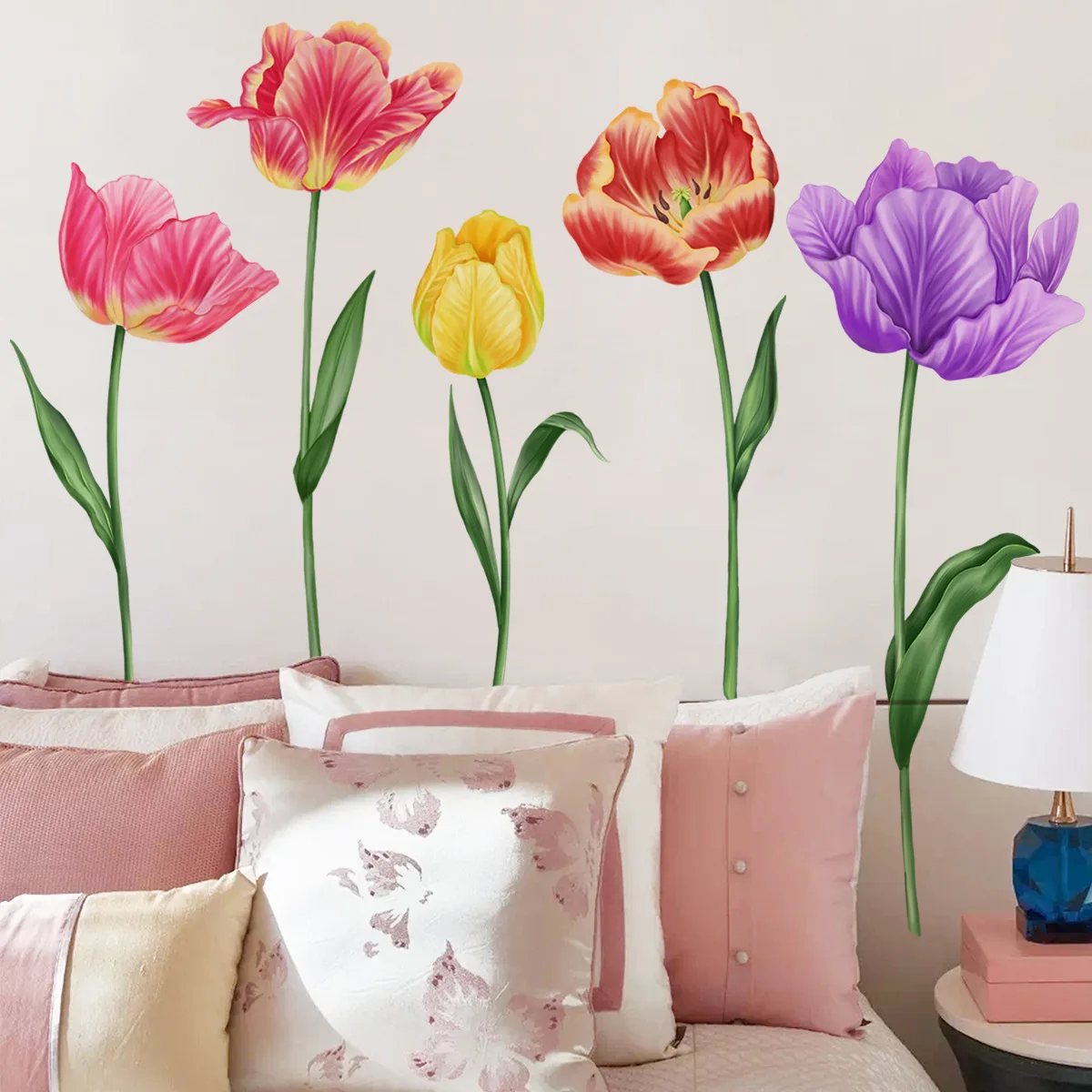 Farebné Kvetinové Stenu pre obývaciu Izbu a Miestnosti v Pozadí Dekorácie na Stenu - Samolepiace Wall Art1