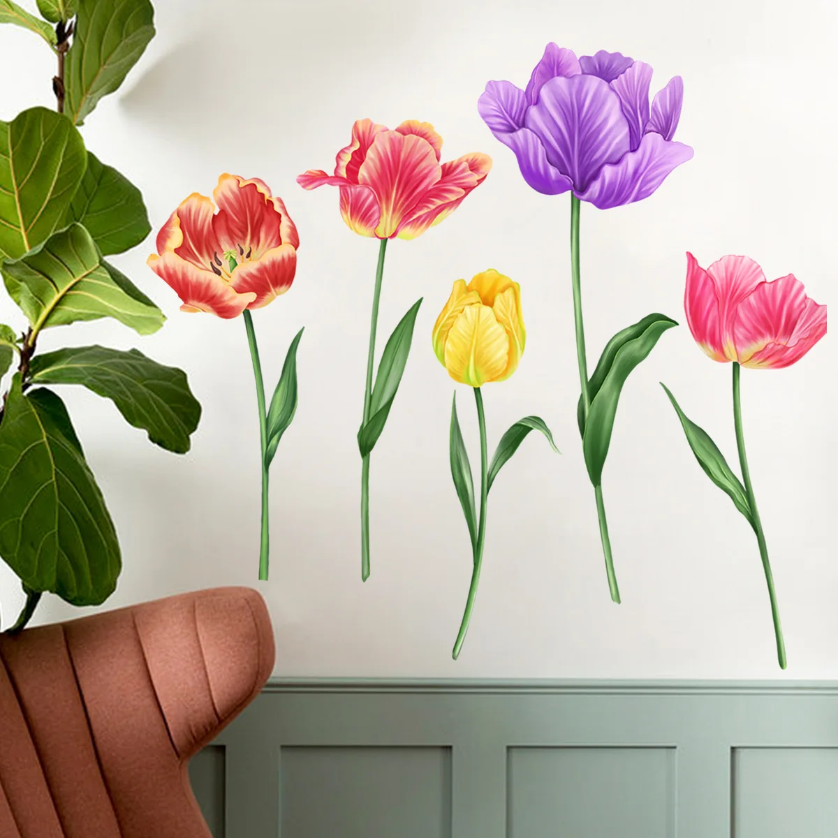 Farebné Kvetinové Stenu pre obývaciu Izbu a Miestnosti v Pozadí Dekorácie na Stenu - Samolepiace Wall Art2