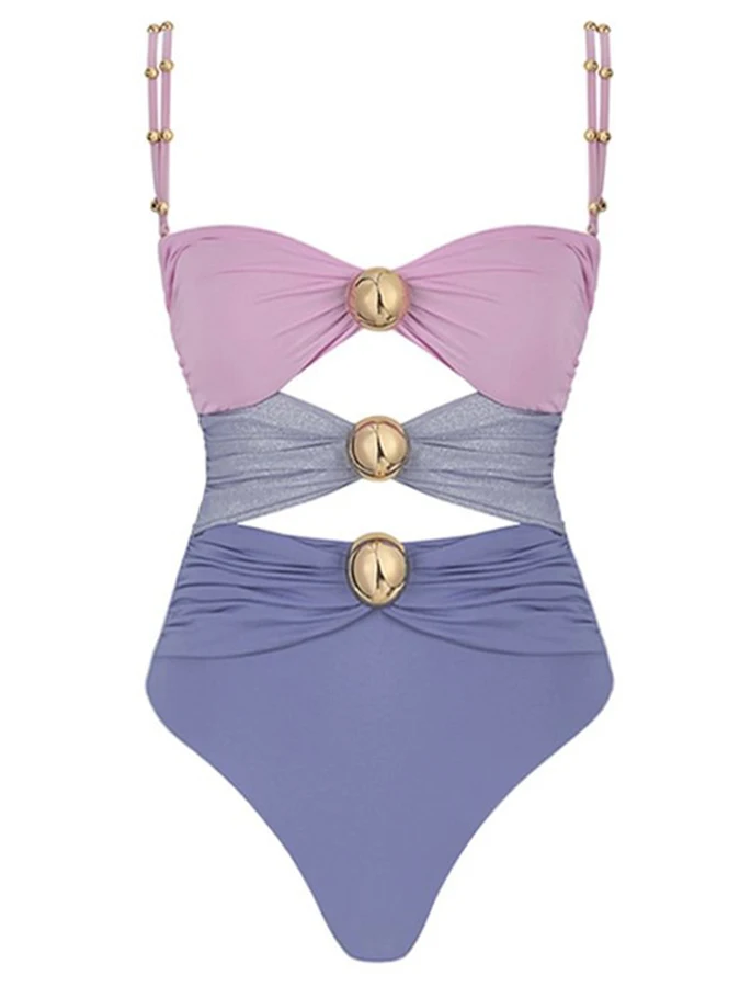 Farebný Blok Výrez jednodielnych Plaviek a Sarong Módne Patchwork Push Up Plavky Ženy, Luxusné plavky plážové oblečenie 20241
