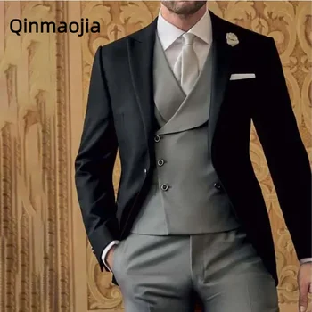 Formálne pánske Oblek Slim Fit Elegantné Klope Mužský Oblek Formálne Business Nevesty Svadobné Smoking 3 Ks (Sako+Vesta+Nohavice)Kostým