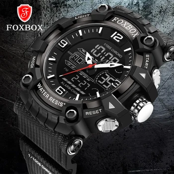 FOXBOX Quartz Hodinky Pre Mužov Silikónový Náramok Športové náramkové hodinky Vodotesné Budík Analógový Digitals Hodiny Reloj Hombre