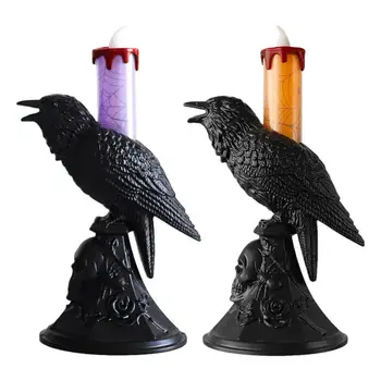 Gotický Vrana Stolná Lampa Prirodzeným Zobrazením Black Crow Socha Žiariace Stolná Lampa Strašidelné Ozdoby Svetlo Pre Herňa Halloween Party Domov