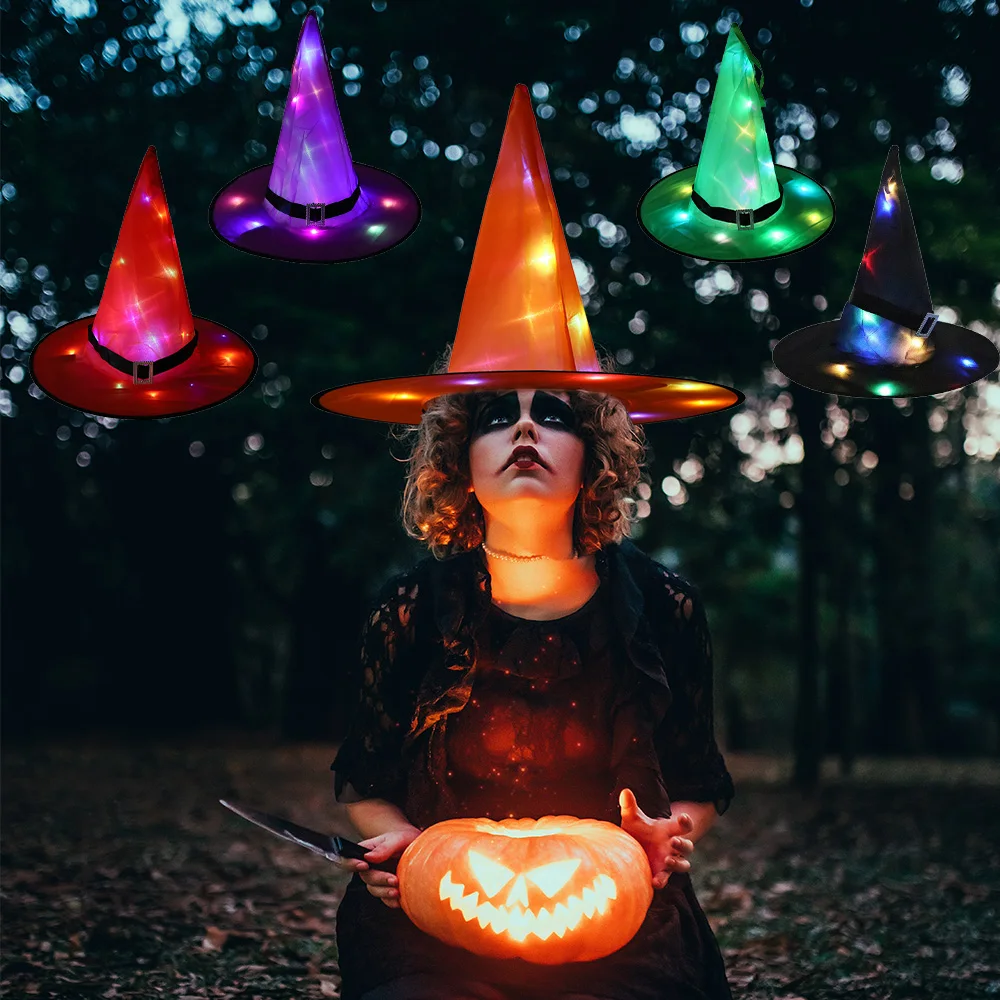 Halloween Dekorácie Žiarili Čarodejnice Klobúk LED Svetlá Klobúk Headdress pre Deti, Dospelých Cosplay Kostým, Rekvizity Halloween Party Decor0