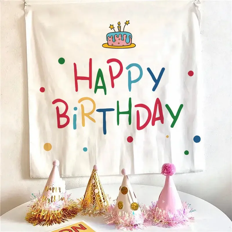 Happy Birthday Pozadí Gobelín Handričkou Kawaii detskej Izby Stenu, Dekorácie, Dievčatá, Chlapcov Ubytovni Karikatúry Home Party Decor0