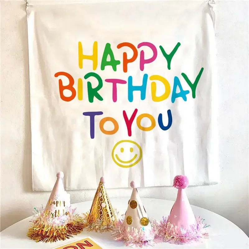 Happy Birthday Pozadí Gobelín Handričkou Kawaii detskej Izby Stenu, Dekorácie, Dievčatá, Chlapcov Ubytovni Karikatúry Home Party Decor1
