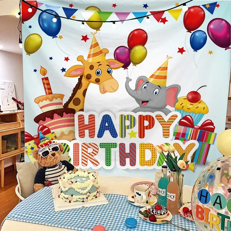 Happy Birthday Pozadí Gobelín Handričkou Kawaii detskej Izby Stenu, Dekorácie, Dievčatá, Chlapcov Ubytovni Karikatúry Home Party Decor4