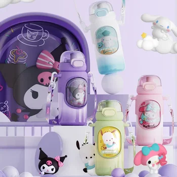 Hello Kitty Fľašu Termosky Kawaii Anime Sanrio Cinnamoroll Moje Melódie Hangyodon Dievčatá Prenosné Priamo Piť Darček Deti Slamy Pohár