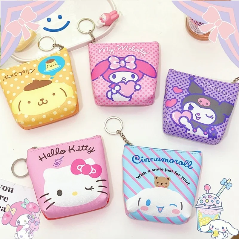 Hello Kitty Kawaii Mince Peňaženky Sanrio Roztomilý Držiteľov Karty Keychain Tašky Moje Melódie Puding Kuromi Deti Veľkoobchod Kabelky Roztomilý Peňaženky1